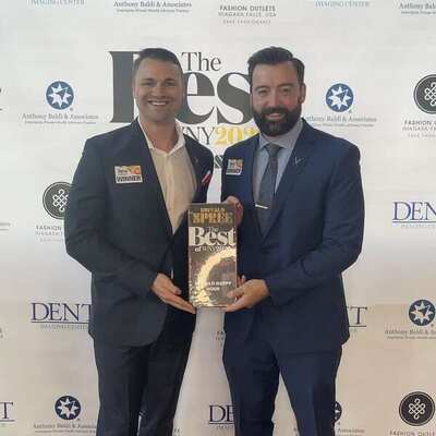 Derek and Mike accepting Buffalo Spree's Best Podcast award, Best of WNY 2022